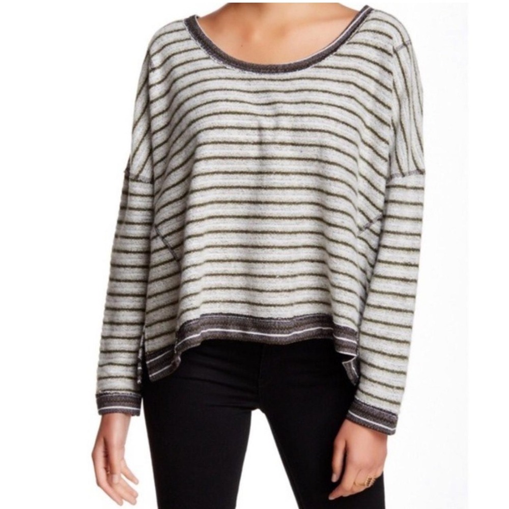 Free People‎ Women's Inside Out Crewneck Pullover Sweatshirt S Striped Oversized